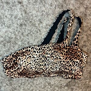 Victoria’s Secret Leopard Print Longline Bikini Top Strappy Large Swim